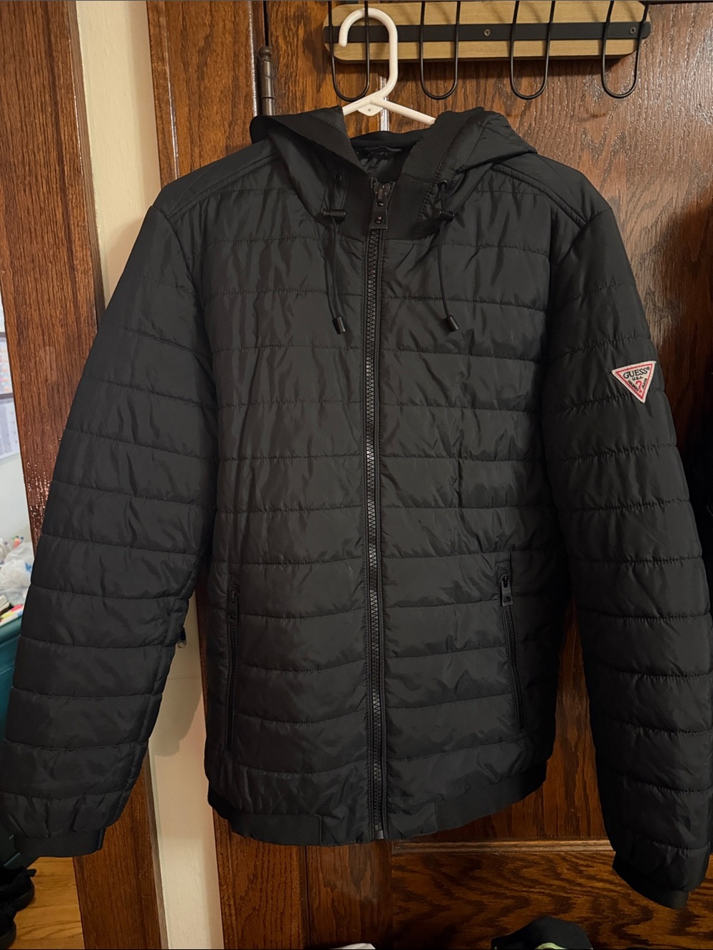Guess Black Quilted Hooded Puffer Jacket